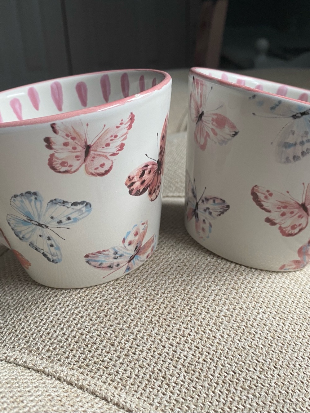 MacKenzie-Childs Butterfly Ceramic Mug in Pink and Blue Accents